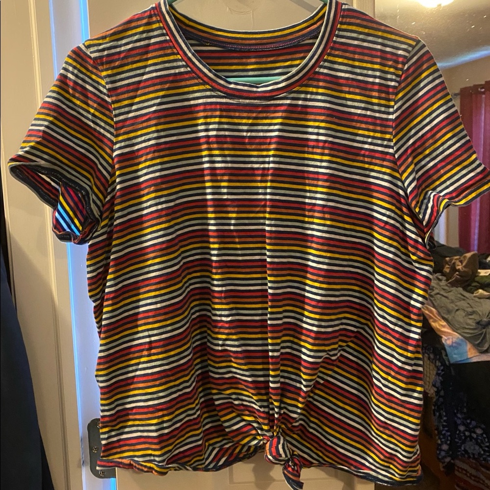 Rainbow Striped Tie Front Shirt
